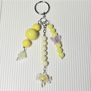 Beaded Pastel Yellow Spring Summmer Vibe Camera, Bag, Badge, Key Holder Charm.